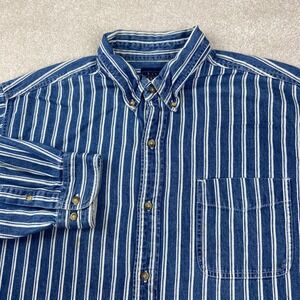 Vtg Basic Editions Button Down Shirt Mens XLT Blue White Striped Cotton Tall Man